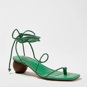 Ann Taylor Samantha Braided Leather Wrap Wood Heel Sandals